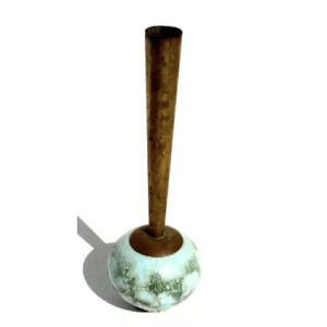 Vtg MCM Hand Painted Delft Holland Bud Vase Turquoise Ceramic Brass Neck